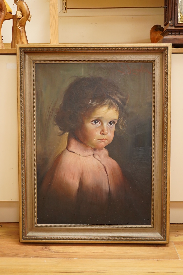 Giovanni Bragolin (1911-1981), A study of a crying young girl, signed upper right, oil on canvas, 69 x 49cm